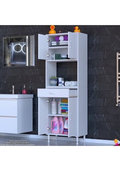 Azra Mutfak ve Banyo Dolabı Tek Çekmece 4 Kapak ve 5 Raflı Çok Amaçlı Dolap 65X173X32,5 cm fiyatları