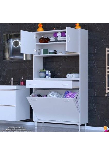 Azra Tek Çekmece 3 Göz Sepetli ve 3 Raf Banyo ve Mutfak Dolabı Çok Amaçlı Dolap 100X173X32,5 cm modelleri