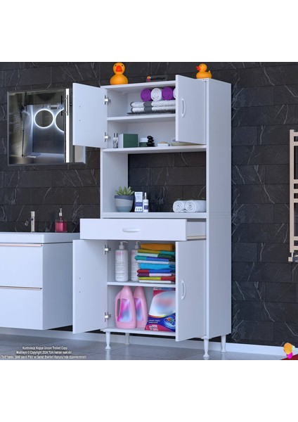 Aster Mutfak Ve Banyo Dolabı 75 cm Tek Çekmece 4 kapak ve 5 raflı Çok Amaçlı Dolap 75x173x32,5 cm fiyatları