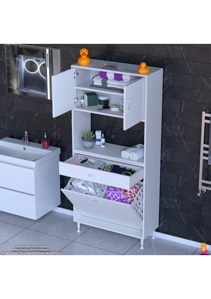 Azra 75 cm Tek Çekmece 2 Göz Sepetli ve 3 Raf Çok Amaçlı Dolap 75x173x32,5 cm