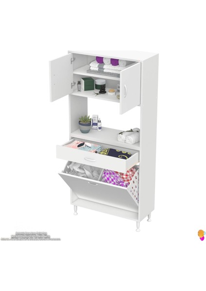 Azra 75 cm Tek Çekmece 2 Göz Sepetli ve 3 Raf Çok Amaçlı Dolap 75x173x32,5 cm fırsatları