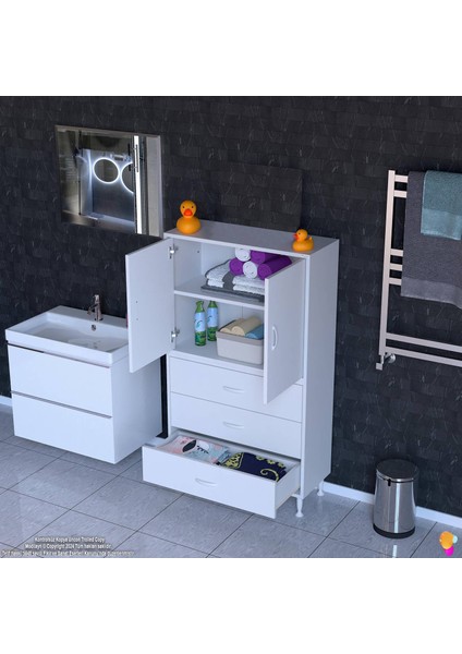 Esil Çok Amaçlı Dolap 70 cm Kapak İçi Çift Raflı ve 3 Çekmeceli Çok Amaçlı Dolap 70x138x32,5 cm fiyatları