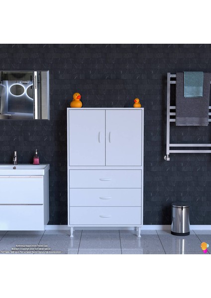 Esil Çok Amaçlı Dolap 70 cm Kapak İçi Çift Raflı ve 3 Çekmeceli Çok Amaçlı Dolap 70x138x32,5 cm modelleri