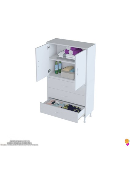 Esil Çok Amaçlı Dolap 70 cm Kapak İçi Çift Raflı ve 3 Çekmeceli Çok Amaçlı Dolap 70x138x32,5 cm fırsatları