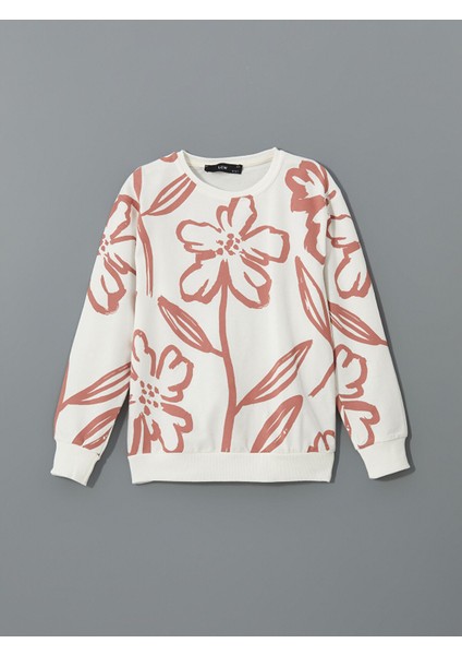 Yeni Sezon Bisiklet Yaka Çiçekli Kız Çocuk Sweatshirt