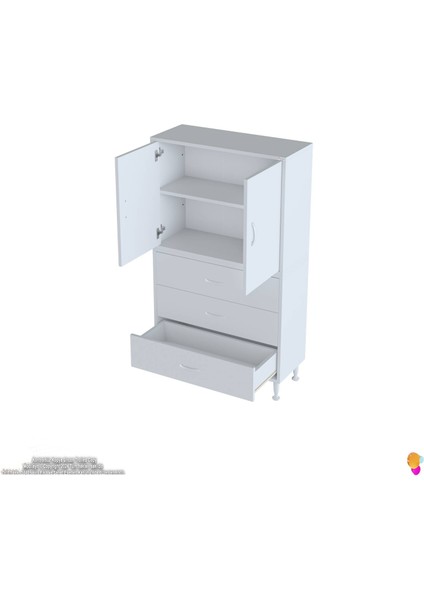 Esil Çok Amaçlı Dolap 70 cm Kapak İçi Çift Raflı ve 3 Çekmeceli Çok Amaçlı Dolap 70x138x32,5 cm