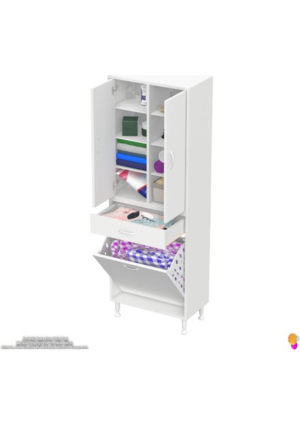 Yeni Kayra Tek Çekmece, 1 Göz Sepet, 2 Kapak, 8 Raf Dar Alan Banyo Dolabı 60X173X32,5 cm fırsatları