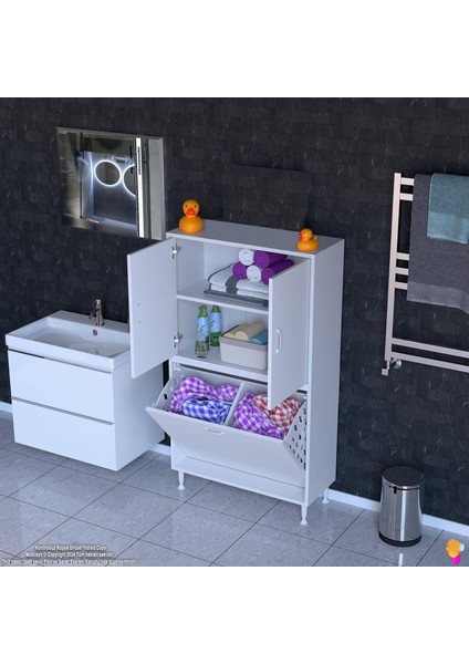 Esil Çok Amaçlı Dolap Kapak Içi Çift Raflı, Iki Akıllı Çamaşır Sepetli Dolap 70X138X32,5 cm