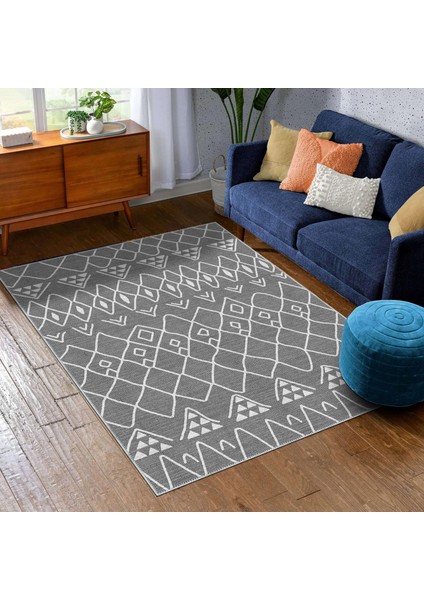 Lesse Geometrik Gri Polyester ve Pamuklu Yıkanabilir Kaydırmaz Taban Dijital Baskı Halı fiyatları