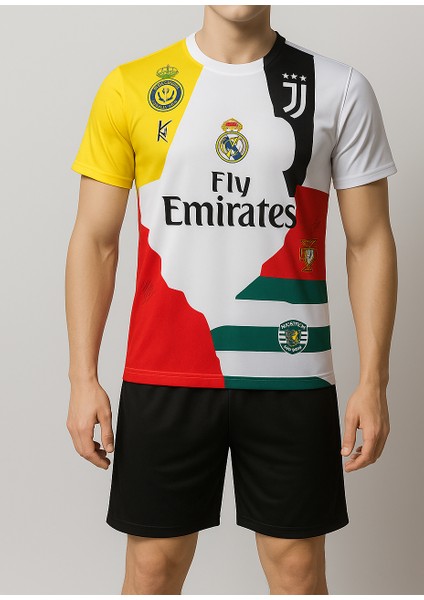 Cristiano Ronaldo Tüm Takımlar Özel Konsept Görsel Çocuk Forma Takımı 4 Parça Forma Şort Çorap Bileklik Hediye