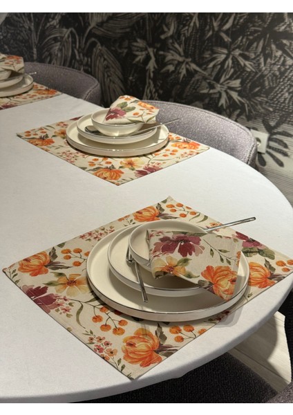 Keten 6’lı Jasmin Desen 6 Amerikan Servis &6 Peçete 45X30-30X30 modelleri