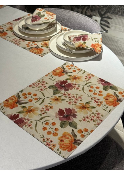 Keten 6’lı Jasmin Desen 6 Amerikan Servis &6 Peçete 45X30-30X30 fırsatları