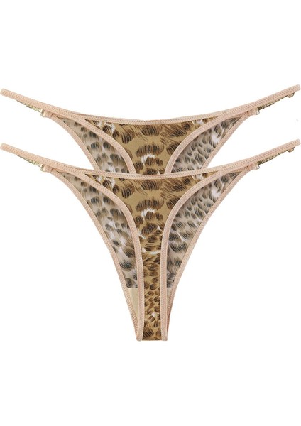 Kadın Ince Yan Bantlı Leopar Desenli 2'li Tanga Slip