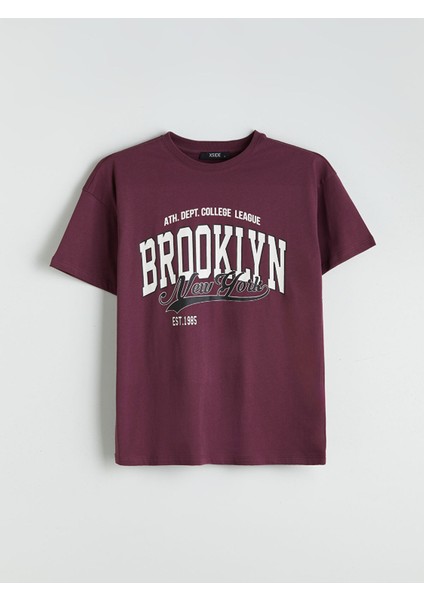 Yeni Sezon Bisiklet Yaka Brooklyn Baskılı Kadın Tişört indirimleri