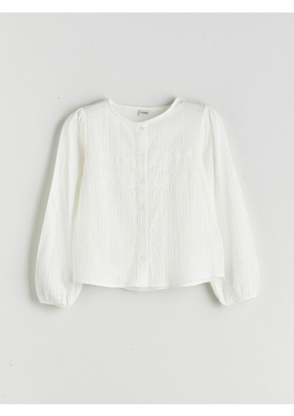 Yeni Sezon Bisiklet Yaka Dantel Detaylı Kız Çocuk Müslin Gömlek