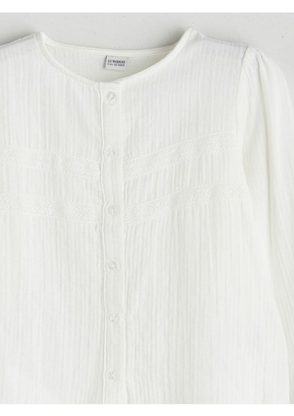 Yeni Sezon Bisiklet Yaka Dantel Detaylı Kız Çocuk Müslin Gömlek modelleri