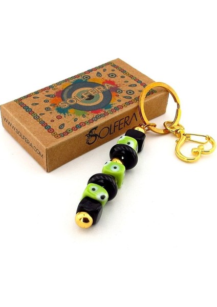 Yeşil Siyah Murano Cam Nazar Boncuklu Çanta Süsü Kalp Charm Anahtarlık KY058