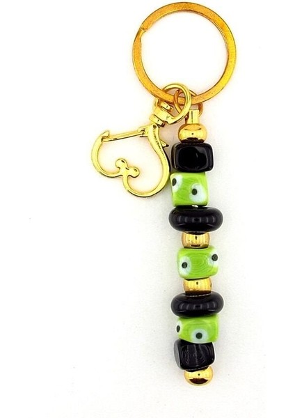 Yeşil Siyah Murano Cam Nazar Boncuklu Çanta Süsü Kalp Charm Anahtarlık KY058 fırsatları