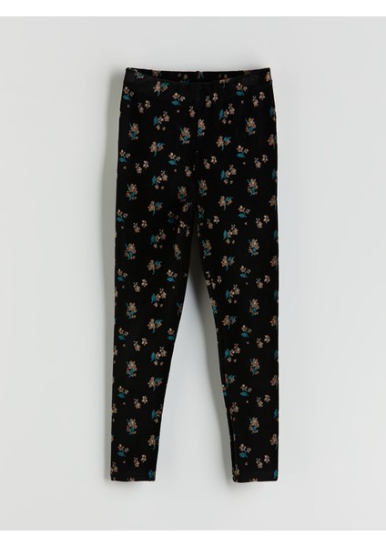 Yeni Sezon Beli Lastikli Çiçekli Kız Çocuk Kadife Tayt