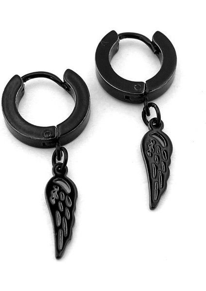 Melek Kanadı Angel Kanat Siyah Paslanmaz Çelik Unisex Halka Küpe ER204