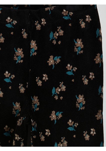 Yeni Sezon Beli Lastikli Çiçekli Kız Çocuk Kadife Tayt modelleri