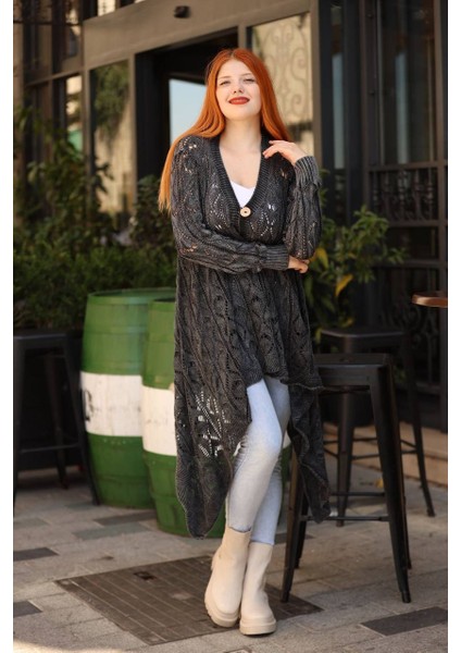 Kadın Asimetrik Kesim Cepli Şal Yaka Etnik Yıkamalı Pamuk Hırka -Gri fiyatları