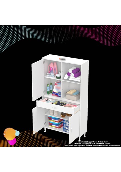 Rosa 90 cm Banyo ve Mutfak Dolabı Tek Çekmece 3 Kapak 3 Raf 6 Bölmeli Dolap 90x173x32,5 cm fırsatları