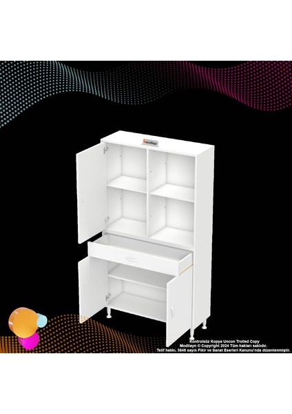 Rosa 90 cm Banyo ve Mutfak Dolabı Tek Çekmece 3 Kapak 3 Raf 6 Bölmeli Dolap 90x173x32,5 cm