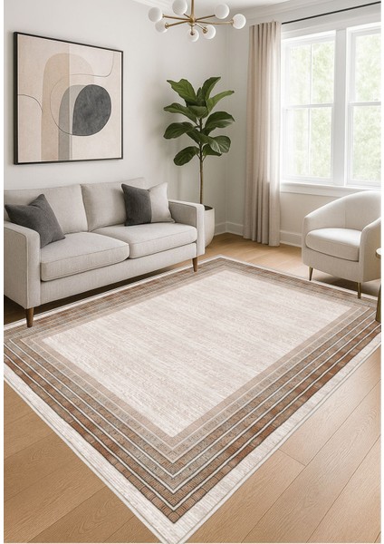 Krem Dijital Baskı Salon Halısı Kaymaz Tabanlı Yıkanabilir Halı Yolluk