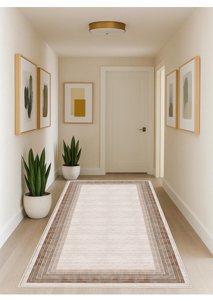 Krem Dijital Baskı Salon Halısı Kaymaz Tabanlı Yıkanabilir Halı Yolluk modelleri