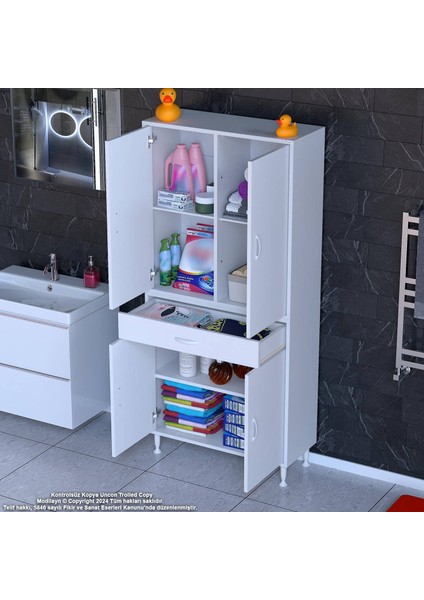 Sare Banyo ve Mutfak Dolabı Çok Amaçlı Dolap Tek Çekmece 4 Kapak 3 Raf 6 Bölme 75X173X32,5 cm