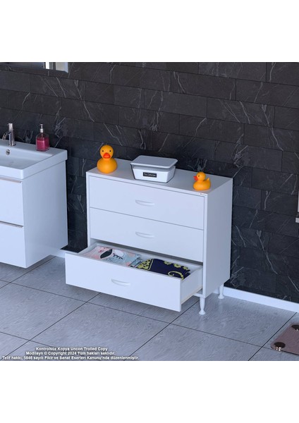 Efil 3'lü Çekmece Banyo Dolabı Çok Amaçlı Çekmecelerle Daha Düzenli 75X75X32,5 cm