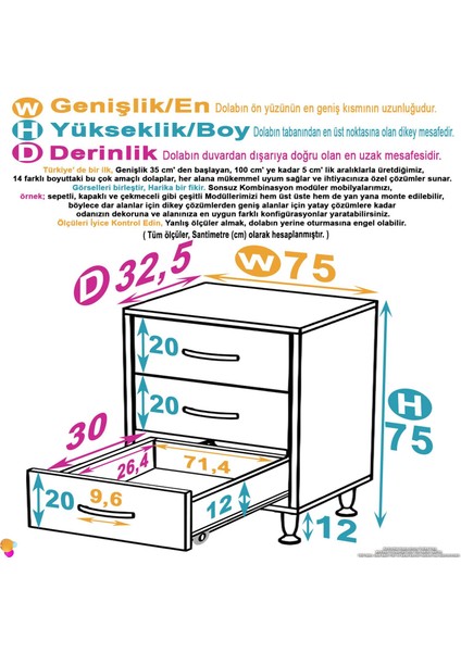 Efil 3'lü Çekmece Banyo Dolabı Çok Amaçlı Çekmecelerle Daha Düzenli 75X75X32,5 cm