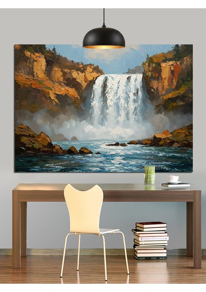Gürül Gürül Akan Şelale Manzarası Dekoratif Kanvas - Mdf Ahşap Tablo