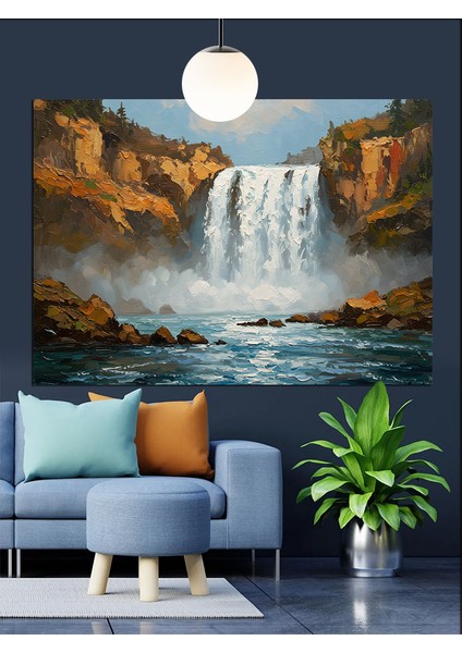 Gürül Gürül Akan Şelale Manzarası Dekoratif Kanvas - Mdf Ahşap Tablo fiyatları