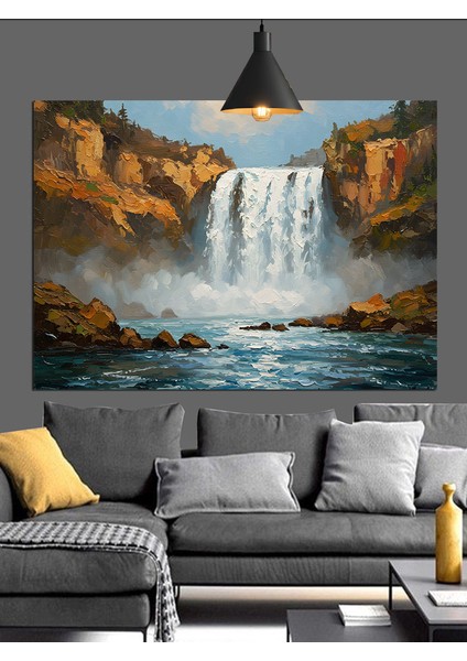 Gürül Gürül Akan Şelale Manzarası Dekoratif Kanvas - Mdf Ahşap Tablo fırsatları