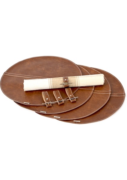 Taba 4lü Deri Amerikan Servis ve Peçete Halka Seti