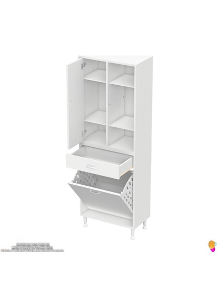 Kayra 65 cm Organizer Tek Çekmece, 1 Göz Sepet, 1 Kapak, 6 Raf Dar Alan Banyo Dolabı 65x173x32,5 cm modelleri