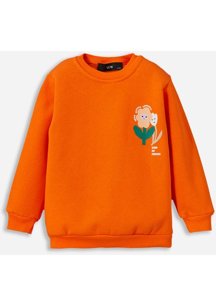 Yeni Sezon Bisiklet Yaka Baskılı Kız Çocuk Sweatshirt