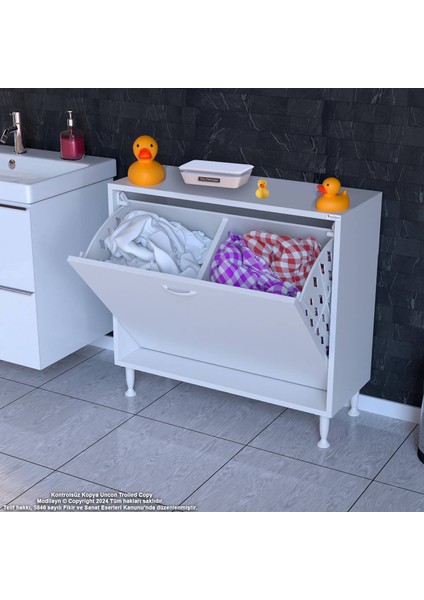 Magno Banyo Dolabı Düzenleyici Dolap 80 cmÇift Gözlü Sepet Hazneli Mini Banyo Dolabı 80x75x32,5 cm