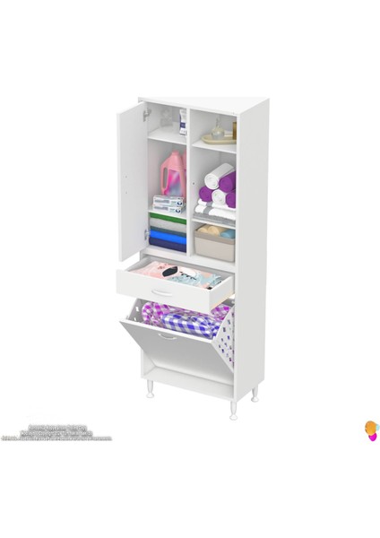 Kayra 60 cm Banyo Dolabı Tek Çekmece 1 Göz Sepet 1 Kapak 6 Raf Dar Alan Banyo Dolabı 60x173x32,5 cm fırsatları