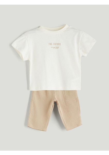 Yeni Sezon Baskılı Erkek Bebek Tişört ve Pantolon 2'li