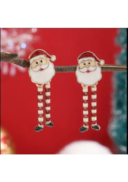 Kırmızı Beyaz Sallantı Bacaklı Çinko Alaşım Noel Baba Küpe fırsatları