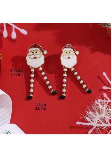 Kırmızı Beyaz Sallantı Bacaklı Çinko Alaşım Noel Baba Küpe indirimleri