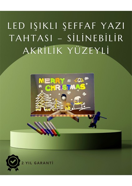 Şık ve Modern LED Pano – Neon Işıklı Silinebilir Akrilik Yazı Tahtası, 7 Renkli Kalem Dahil