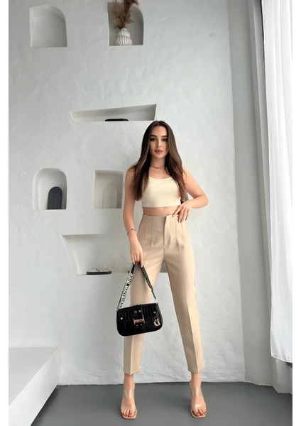 Kadın Yüksek Bel Pensli Zra Pantolon – Beyaz / Krem / Bej / Lacivert / Siyah | 36-46 Beden | Business & Ofis Kombin