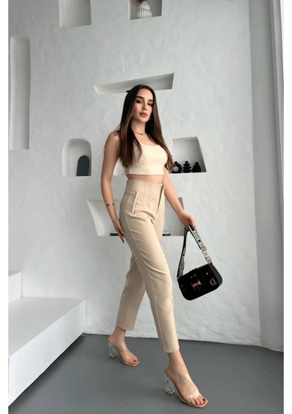 Kadın Yüksek Bel Pensli Zra Pantolon – Beyaz / Krem / Bej / Lacivert / Siyah | 36-46 Beden | Business & Ofis Kombin fırsatları