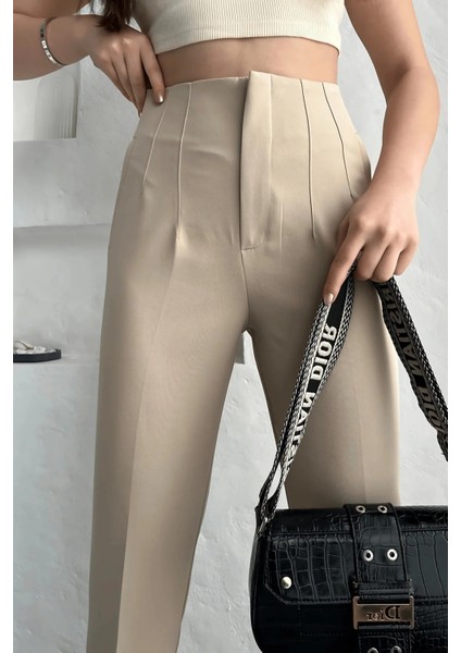 Kadın Yüksek Bel Pensli Zra Pantolon – Beyaz / Krem / Bej / Lacivert / Siyah | 36-46 Beden | Business & Ofis Kombin indirimleri