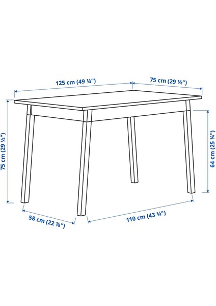 Pınntorp Mutfak Masası Açık Kahverengi Beyaz 125 x 75 Cm 4 Kişilik fiyatları