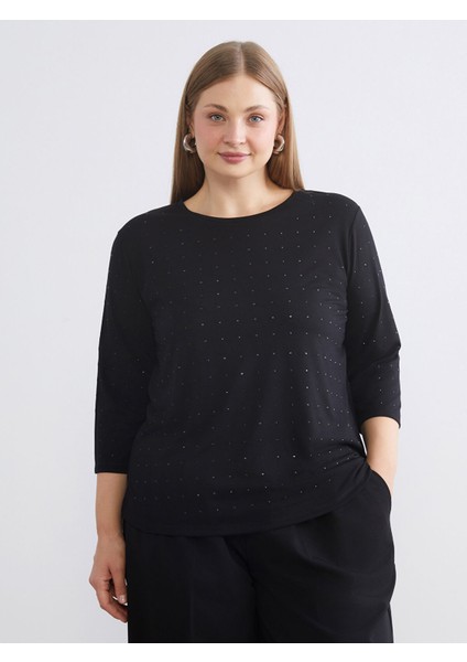 Yeni Sezon Bisiklet Yaka Taşlı Bluz fiyatları